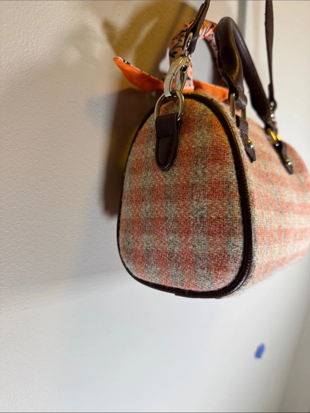 Glen Appin Harris Tweed Wool Satchel Crossbody Bag Pink Plaid + Twilly Charm